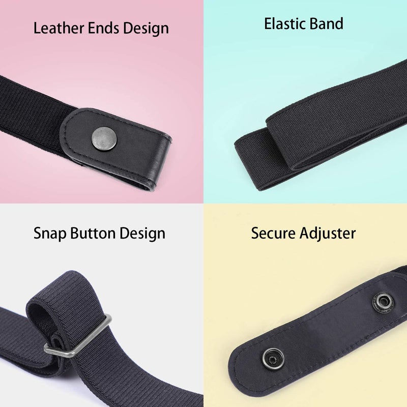 WHIPPY 4 Pieces No Buckle Stretch Women Belt for Jeans Pants, Ladies Buckle Free Elastic Invisible Belts (Black Khaki Blue, Fit Pants Size 22-36 Inches) - Image 3